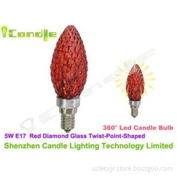 240V 5 W 360 Led Bulb Red Diamond Shaped 3000k Ra85 , E17 L